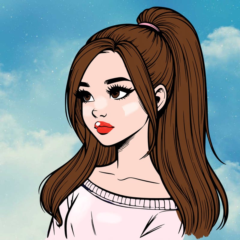 realistic girl with a high ponytail