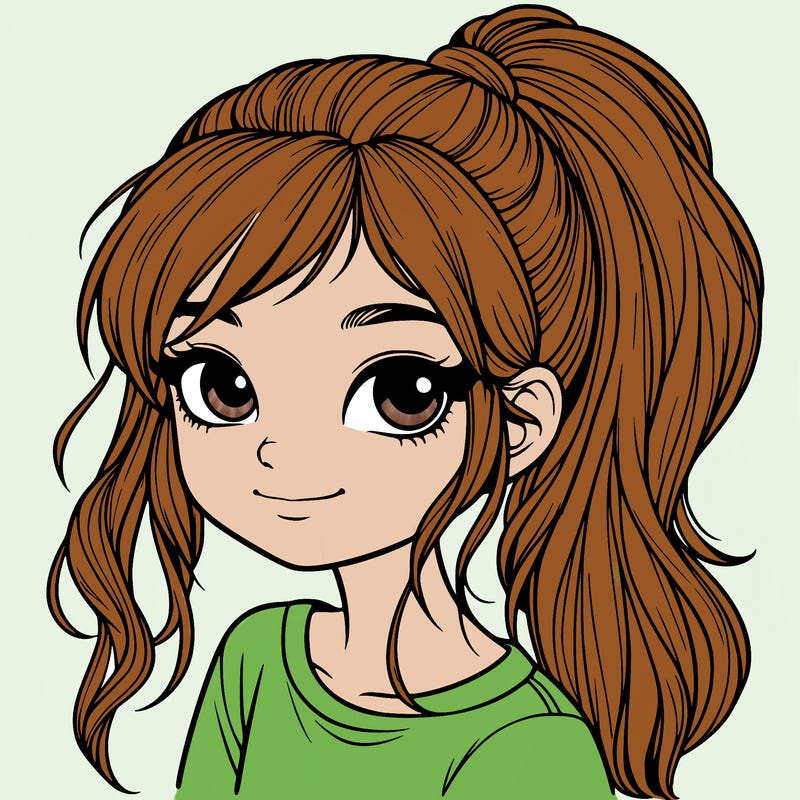 realistic girl with ponytail