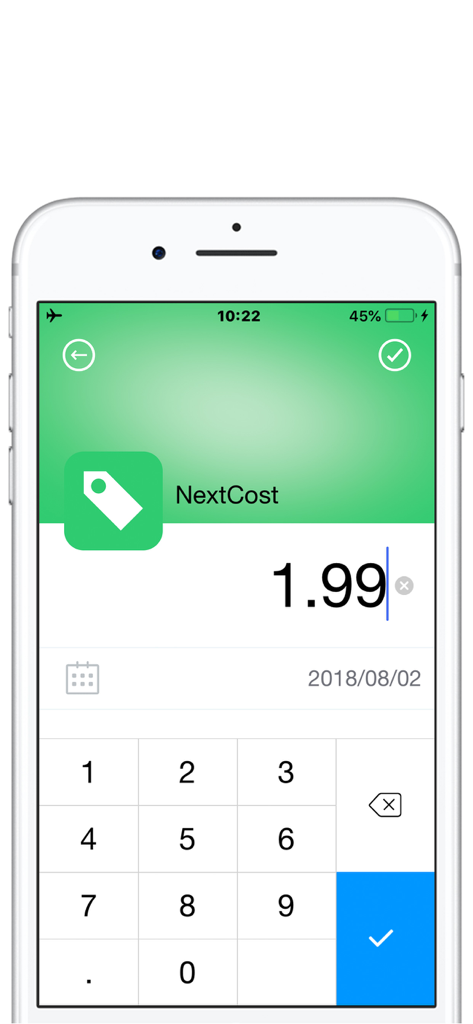 NextCost-Money Flow,My Savings - Manual expense entry screen in the NextCost app featuring a numerical keypad and minimalist design