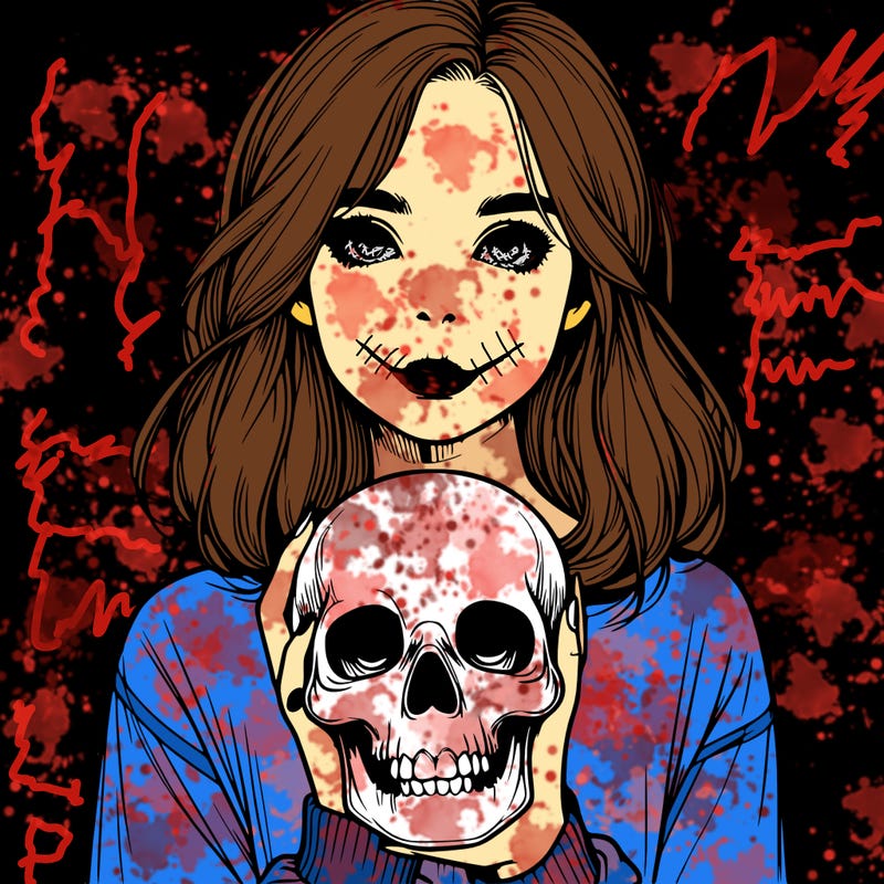 realistic girl holding a skull