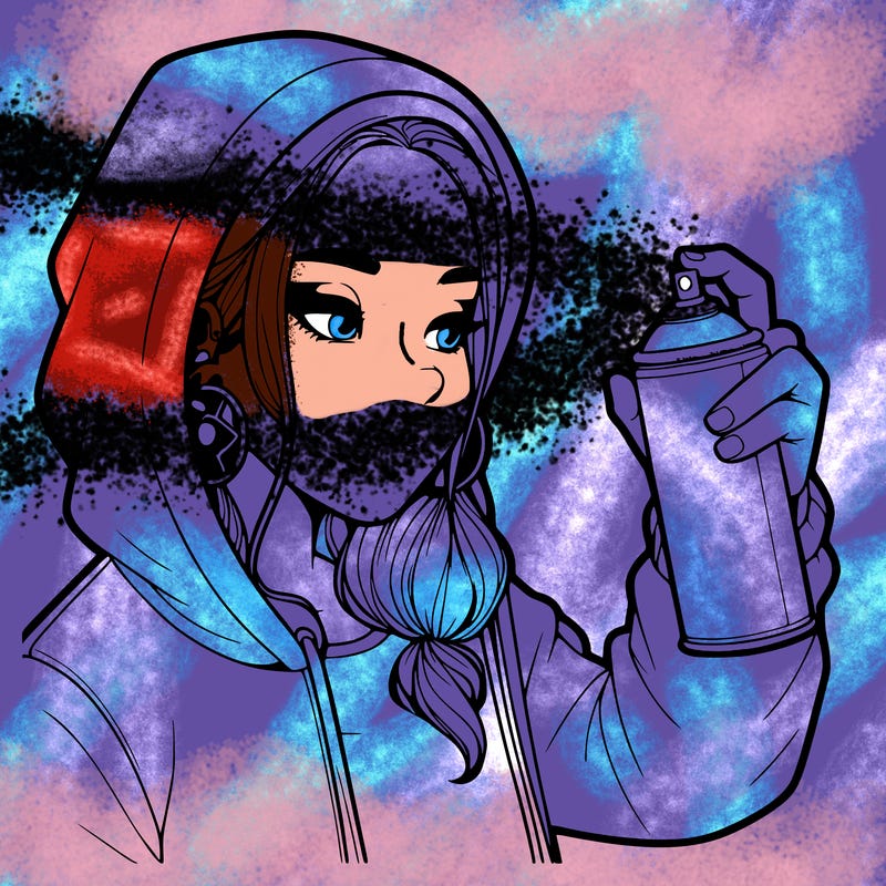 a realistic girl, spray painting