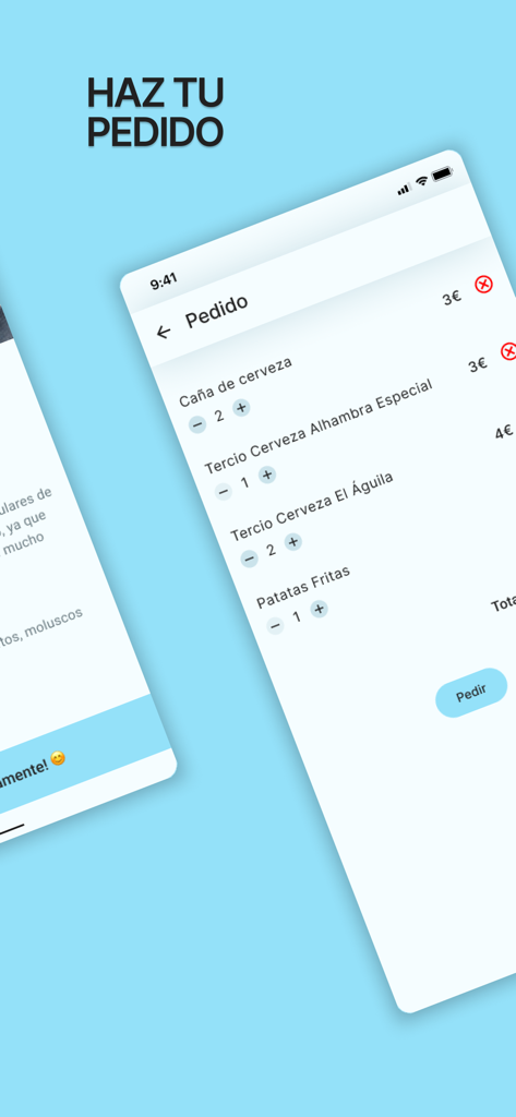 Taula - Schermata mobile dell'app Taula che mostra un riepilogo dell'ordine digitale del ristorante con bevande e articoli di cibo.