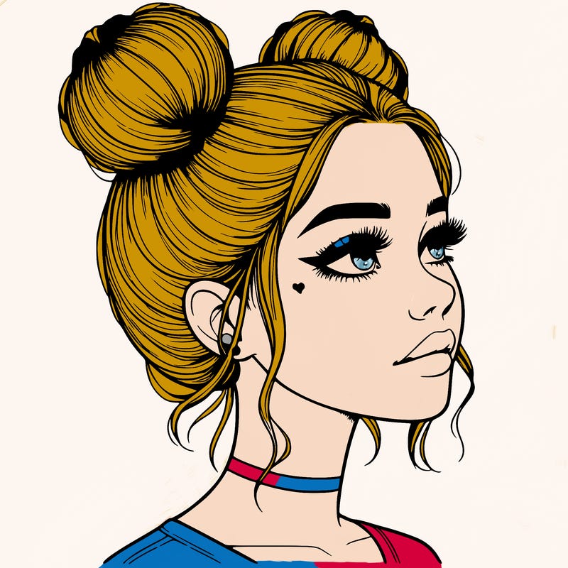 realistic girl with buns on the top of her head