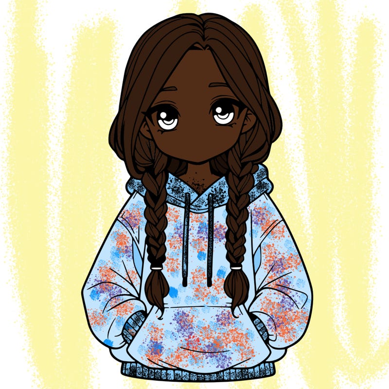 a realistic girl with a oversized hoodie and she has braids