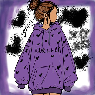 realistic girl with a oversized sweatshirt on and a bun