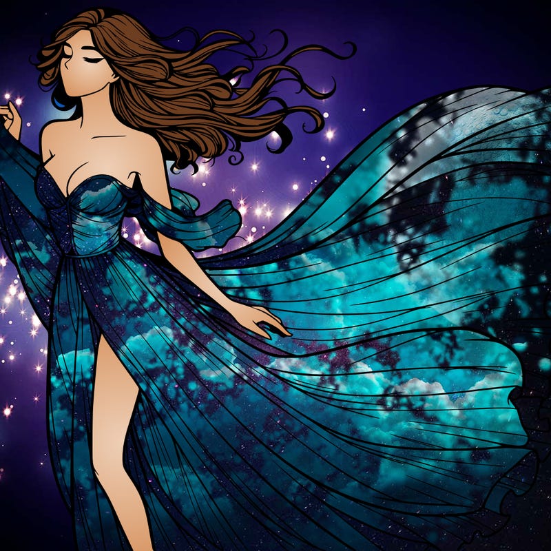 realistic woman in dress flowing the the wind