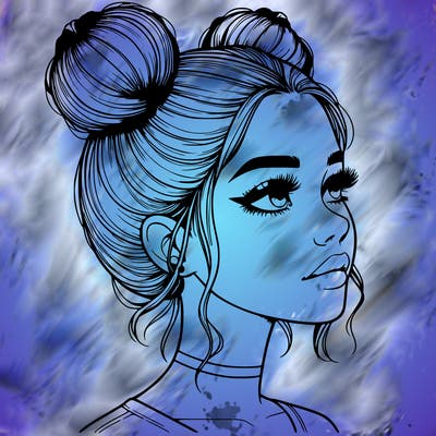 realistic girl with buns on the top of her head