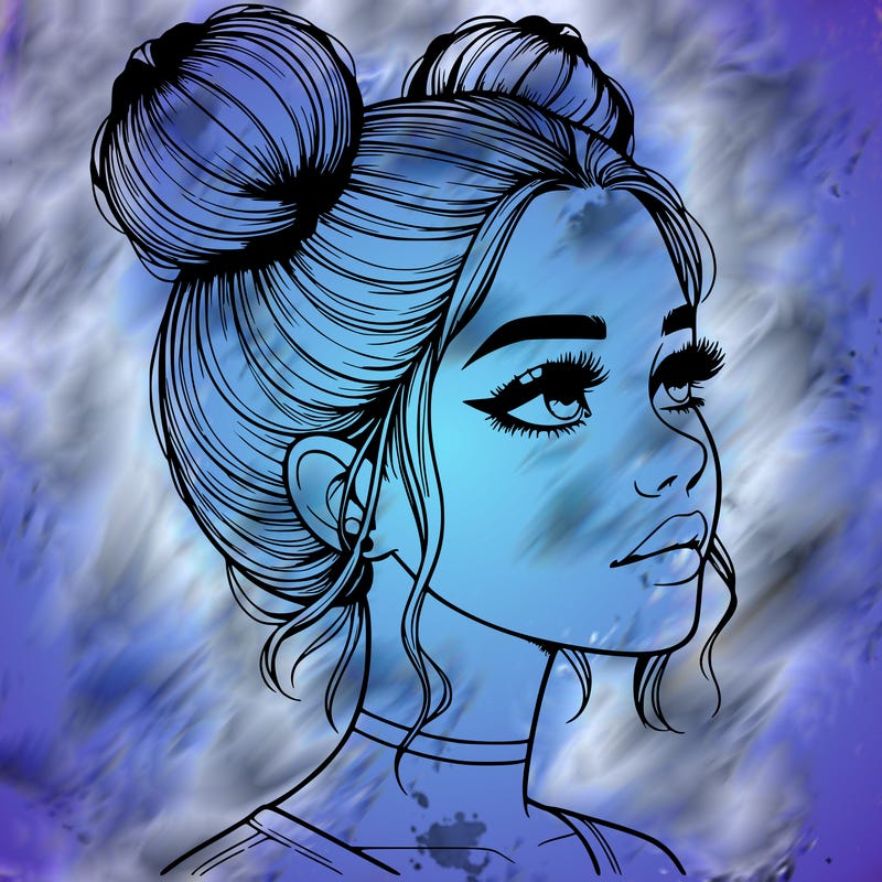 realistic girl with buns on the top of her head
