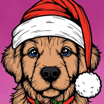 realistic dog with a christmas hat