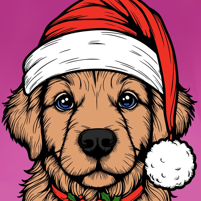 realistic dog with a christmas hat