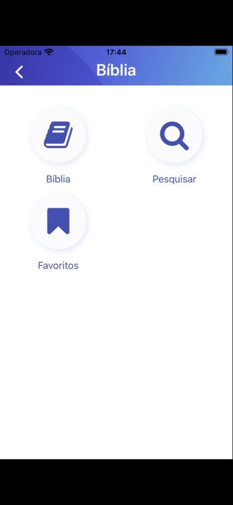 Adventist Study Bible - Menú principal de la aplicación Biblia de Estudio Adventista que muestra iconos para Biblia, búsqueda y favoritos.