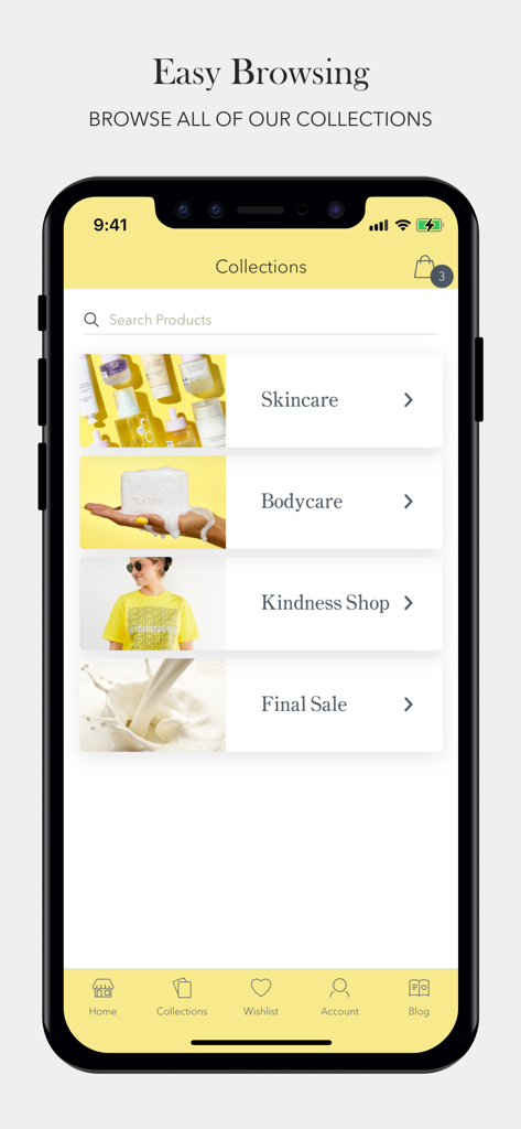 Beekman 1802 - Beekman 1802 app screen showing skincare and bodycare collections