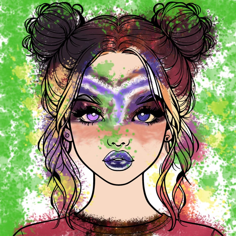 realistic girl with two buns in hair and lips