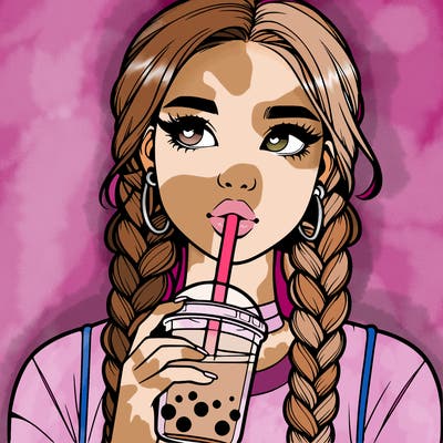 realistic girl with braided hair drinking boba