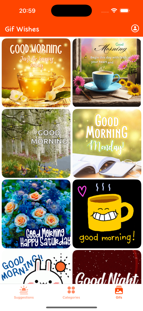 Good Morning & Good Night Love - A grid of inspirational Good Morning cards and GIFs for friends and family