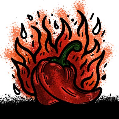 pepper with flames