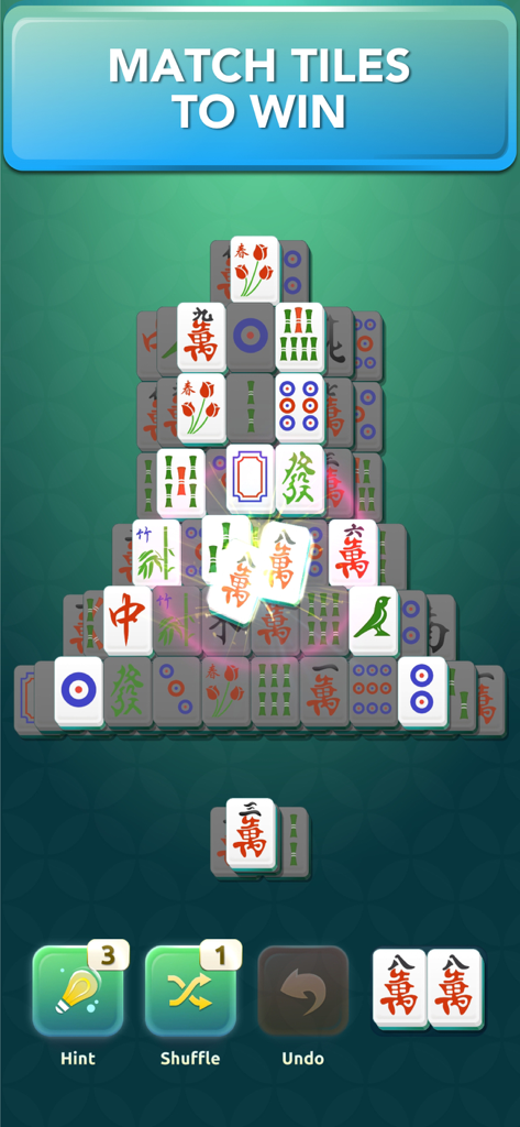 Mahjong Solitaire Classic Tile - Gameplay screen of Mahjong Solitaire showing tile matching and hint shuffle options