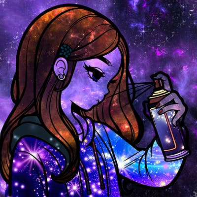 a realistic girl spray painting