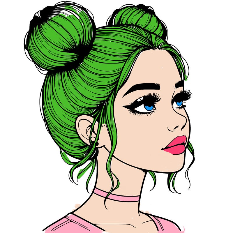 realistic girl with buns on the top of her head