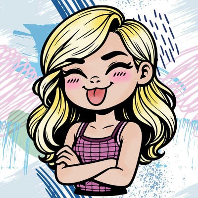 realistic girl crossing her arms and wearing a tank top with her tongue held out she has long hair