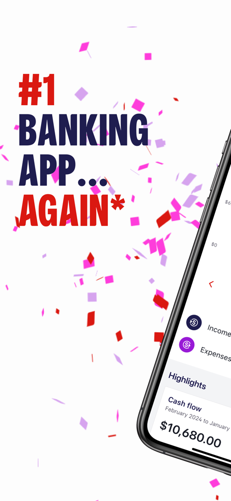 Westpac - Westpac mobile app screen highlighting its rank as the number one banking app with cash flow insights