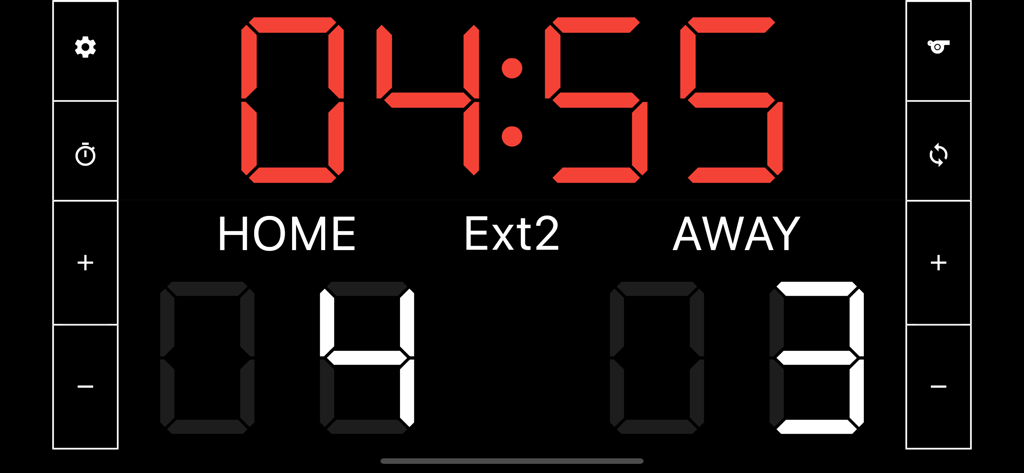 Easy Soccer Scoreboard - Digital soccer scoreboard interface showing a match timer and scores for home and away teams