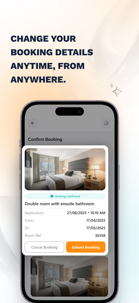 Hosting Power mobile App, die Buchungsbestätigung und Verlängerungsoptionen anzeigt