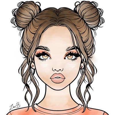 realistic girl with two buns in hair and lips
