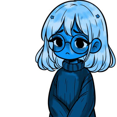 sad girl with glasses in a sweater