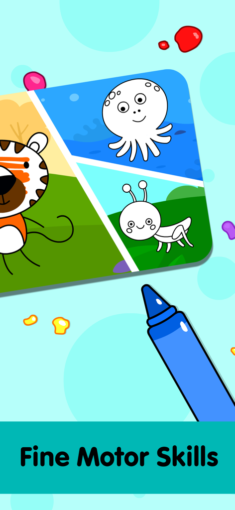 Coloring Pages for Kids & Book - Un libro da colorare digitale per bambini con un polpo e una tigre per sviluppare le capacità motorie fini