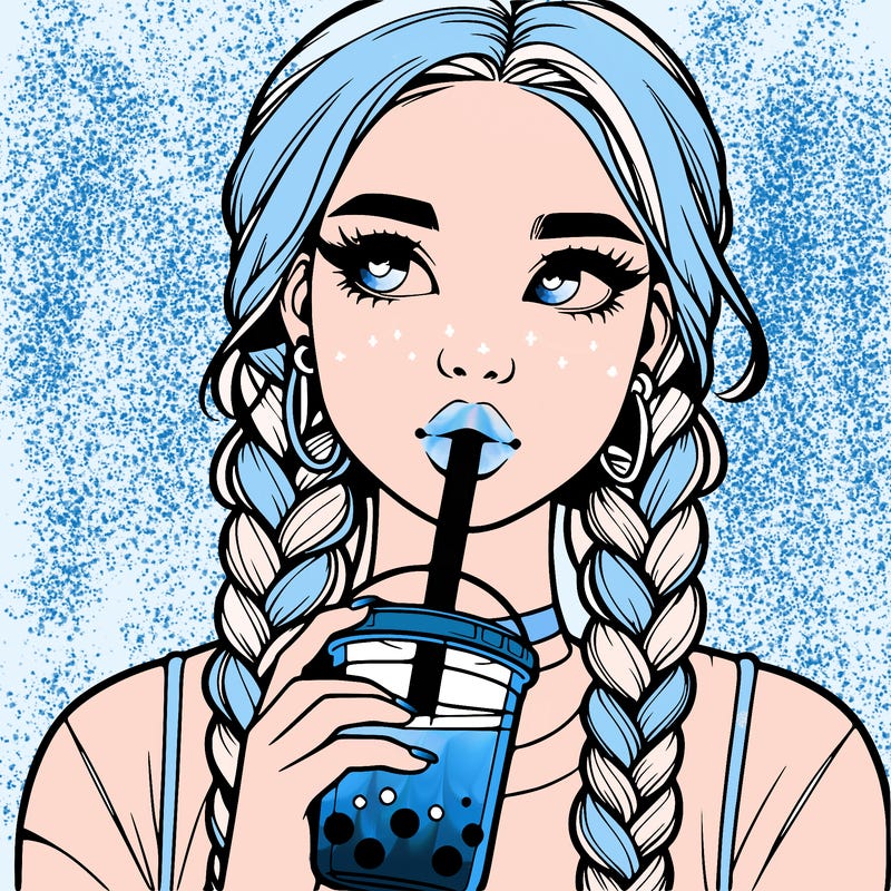 realistic girl with braided hair drinking boba