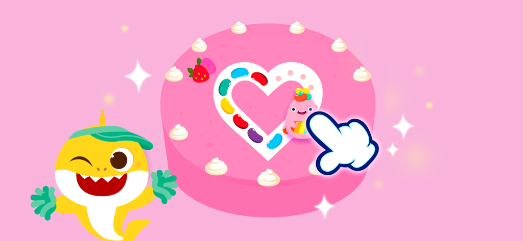 Pinkfong Tracing World - Interactive heart tracing game with Baby Shark and a jellybean cake