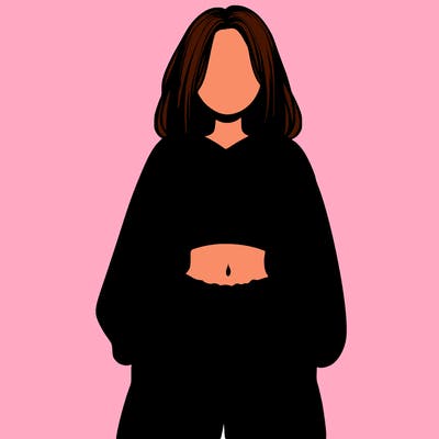 realistic girl faceless with baggy pants and a crop top