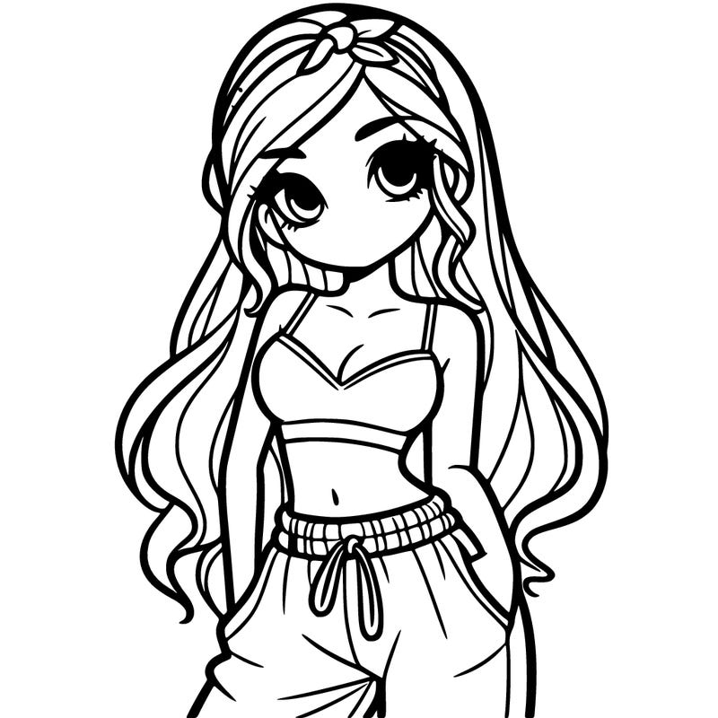 girl with crop top and sweat pants