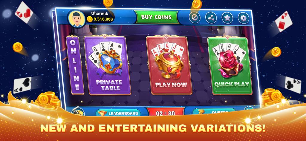 Callbreak Game - Main menu screen of Callbreak Game featuring private table and quick play options