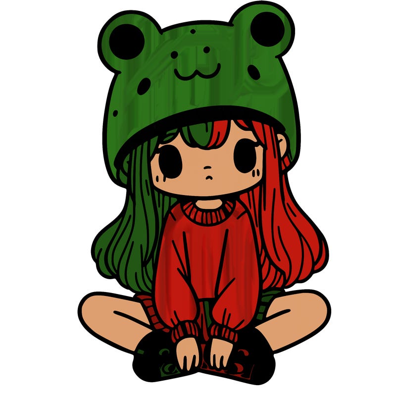 a girl wearing a frog hat and some frog socks