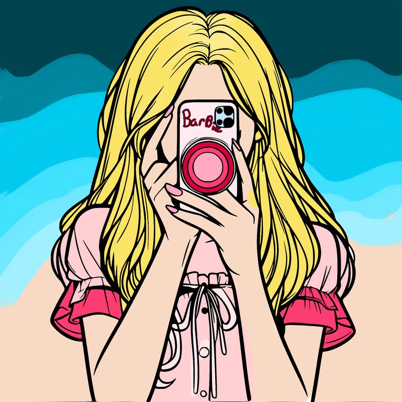 a realistic girl holding her phone taking pictures