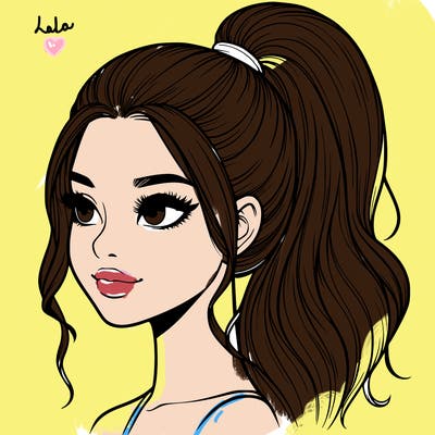 realistic girl with a high ponytail