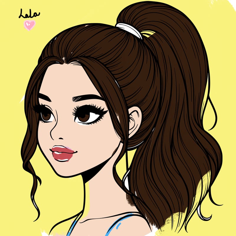 realistic girl with a high ponytail