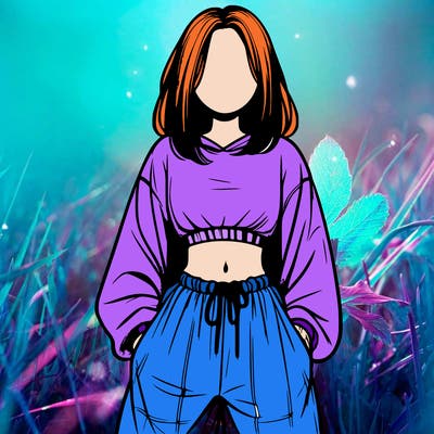 realistic girl faceless with baggy pants and a crop top