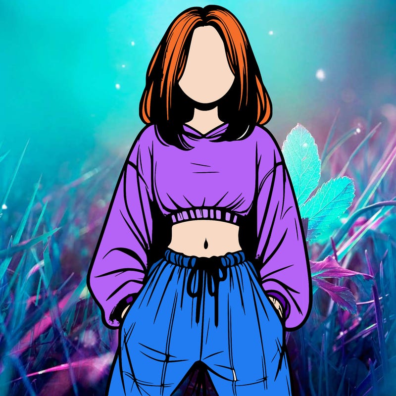 realistic girl faceless with baggy pants and a crop top