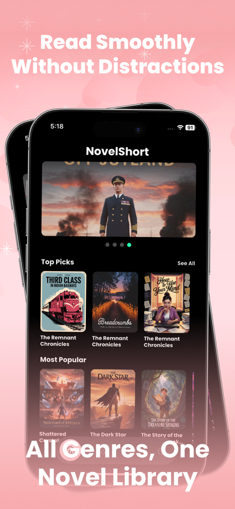 NovelShort mobile app showing a digital library of various novel genres for unlimited reading