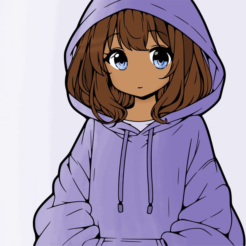 anime girl wearing an oversized hoodie