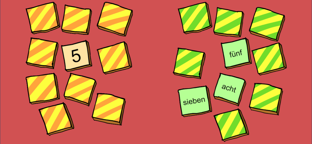 Learning German Mumbro Zinell - 数字とドイツ語の数字の単語を一致させる、子供向けのインタラクティブなメモリーゲーム