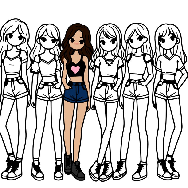 a group of girls wearing crop tops and shorts