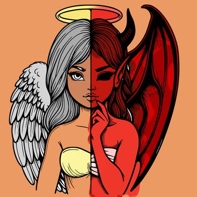 realistic angel half demon