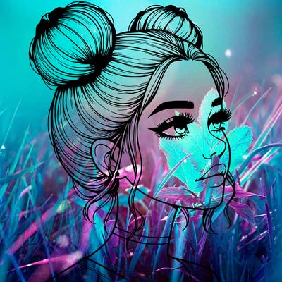 realistic girl with buns on the top of her head