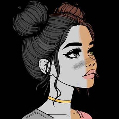 realistic girl with buns on the top of her head