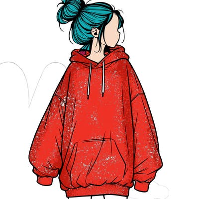 realistic girl with a oversized sweatshirt on and a bun