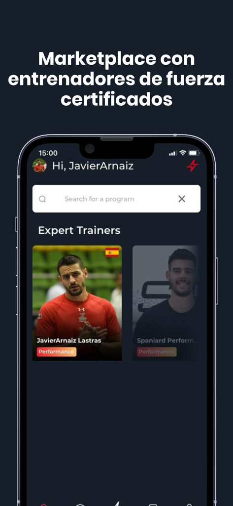 SoloPerformance - SoloPerformance mobile app interface showing a marketplace for certified expert fitness trainers.